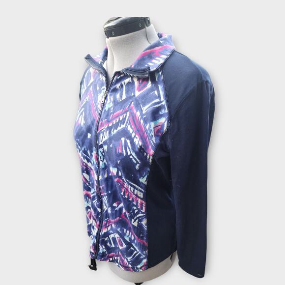 Chaps Sport Jacket Womens L Full zip Abstract Design Active Stretch Athletic Fit - Picture 3 of 6